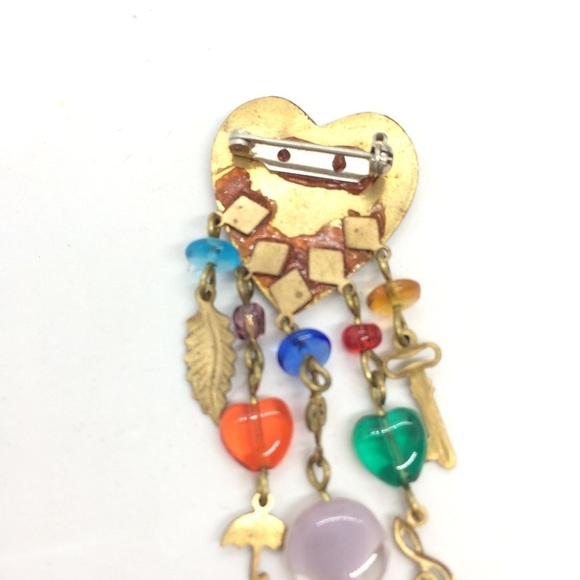 3/$30 VINTAGE HEART BROOCH PIN CHARMS KEY TREBLE CLEF BUMBLE BEE UMBRELLA LEAF - Picture 11 of 11
